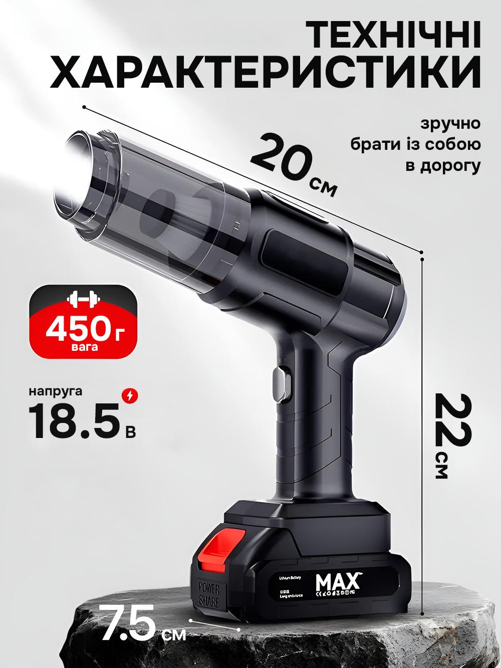 Пилосос ручний Yan YI ST-6631 бездротовий 4в1 з функцією видування Чорний (4a27a73d) - фото 3