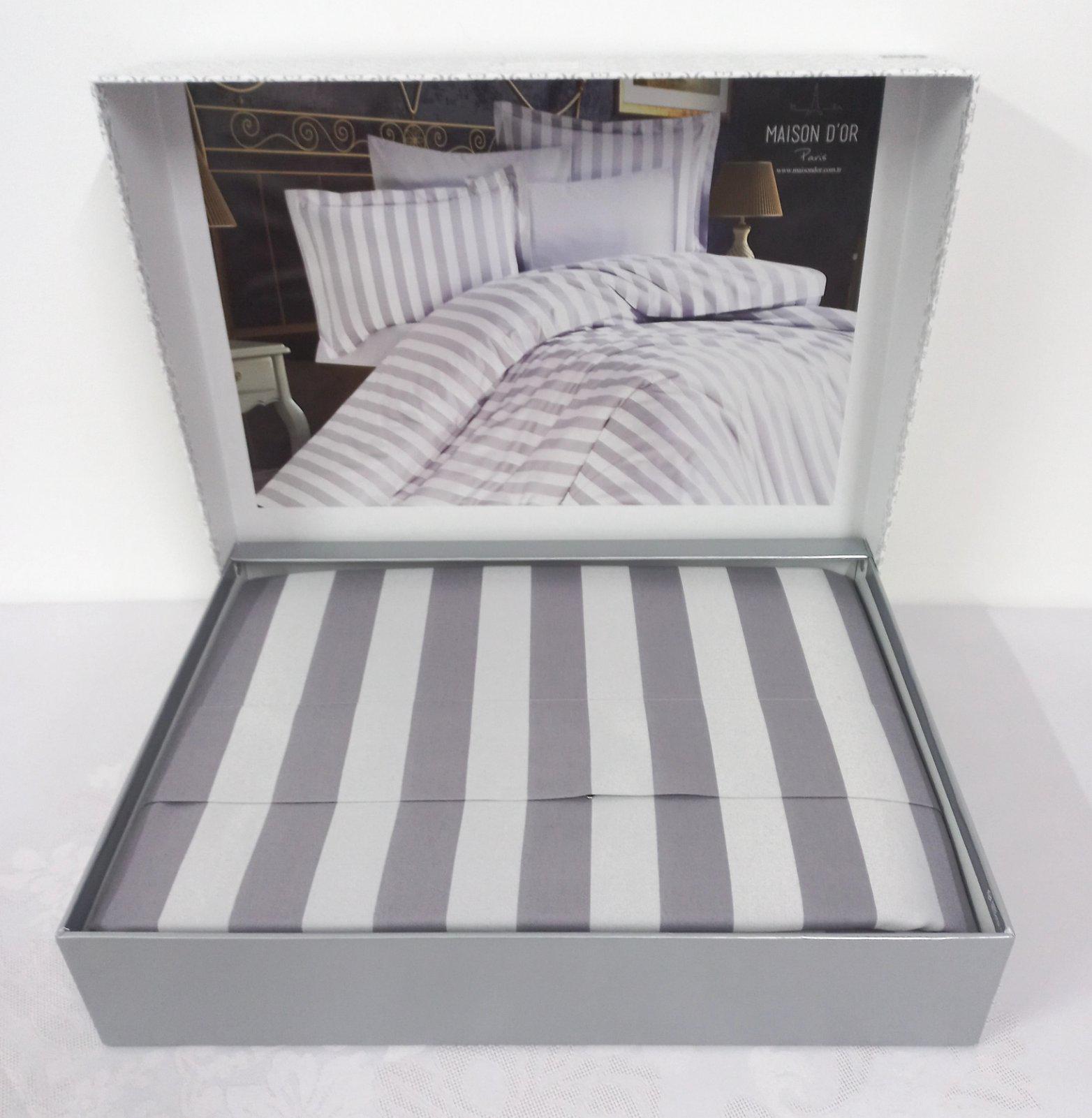 Постельное белье Maison D'or сатин страйп 200х220 см Fous Linens Anthracite (CN12952)