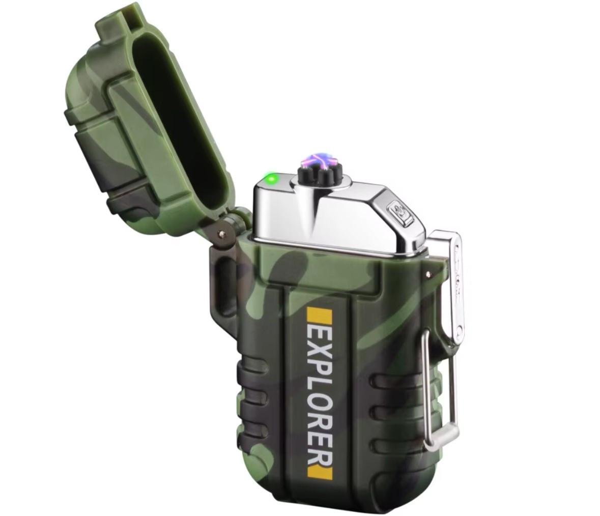 Запальничка електроімпульсна USB Explorer FR171 дві дуги у водонепроникному корпусі Camouflage (2733734593)