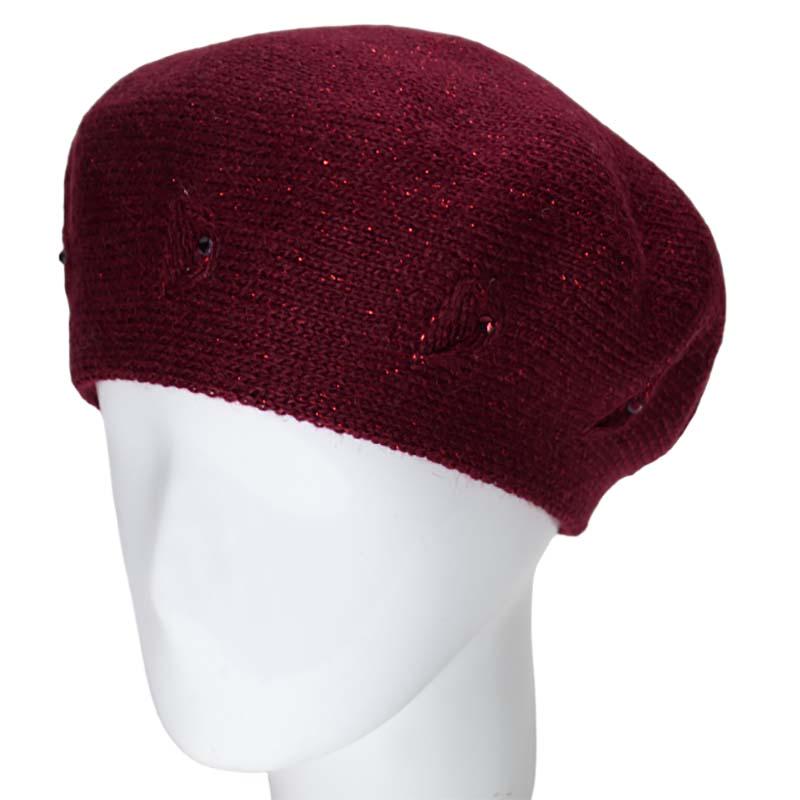 Берет женский Lirus Мариса двойной полушерстяной с люрексовой нитью Бордовый (119019)