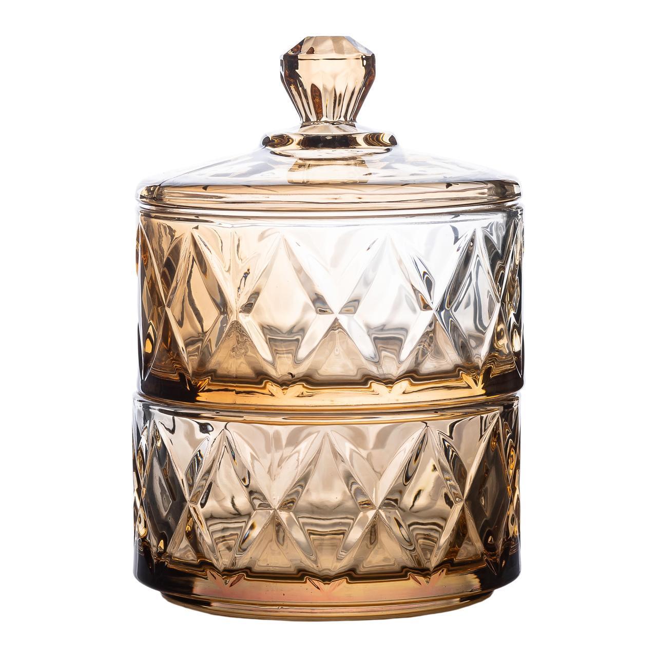 Цукерниця скляна із кришкою дворівнева Ø 10 см Коричневий (HP-YH-81)