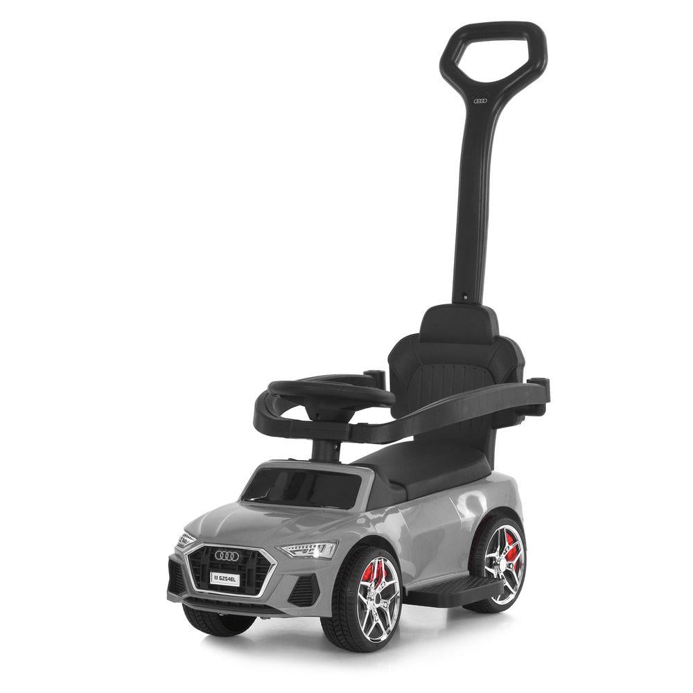 Каталка-толокар в стиле AUDI M 6254EL-11 с родительской ручкой колеса EVA/сиденье экокожа/музыка/свет Серый (32306390)