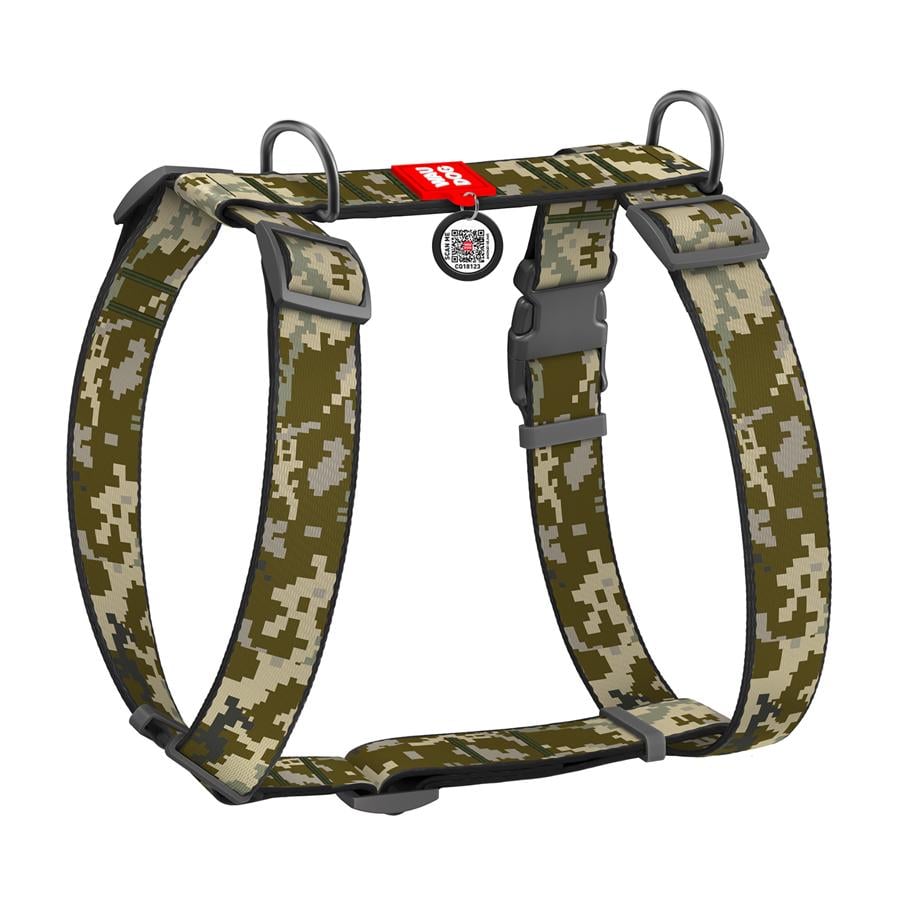 Шлея для собак анатомічна Waudog Nylon Мілітарі з QR-паспортом XL 35 мм А 55-95 см/В 70-110 см Pixel (323-4026)