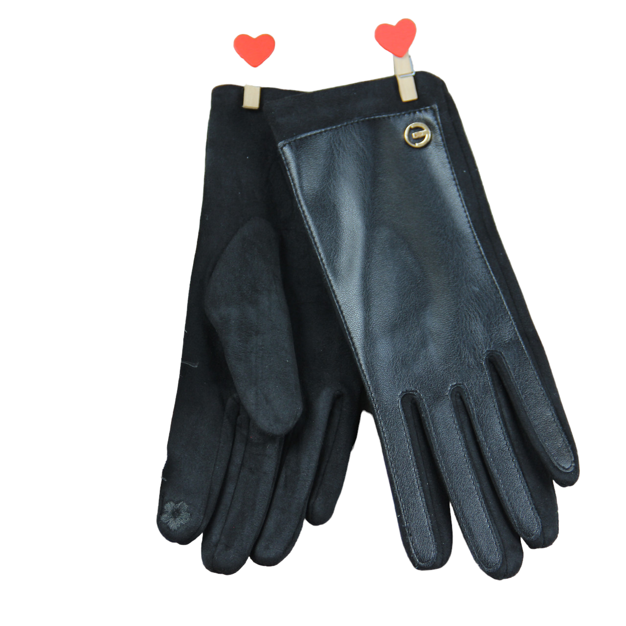 Перчатки сенсорные кожаные с замшевой ладошкой однотонные S-M (33963)