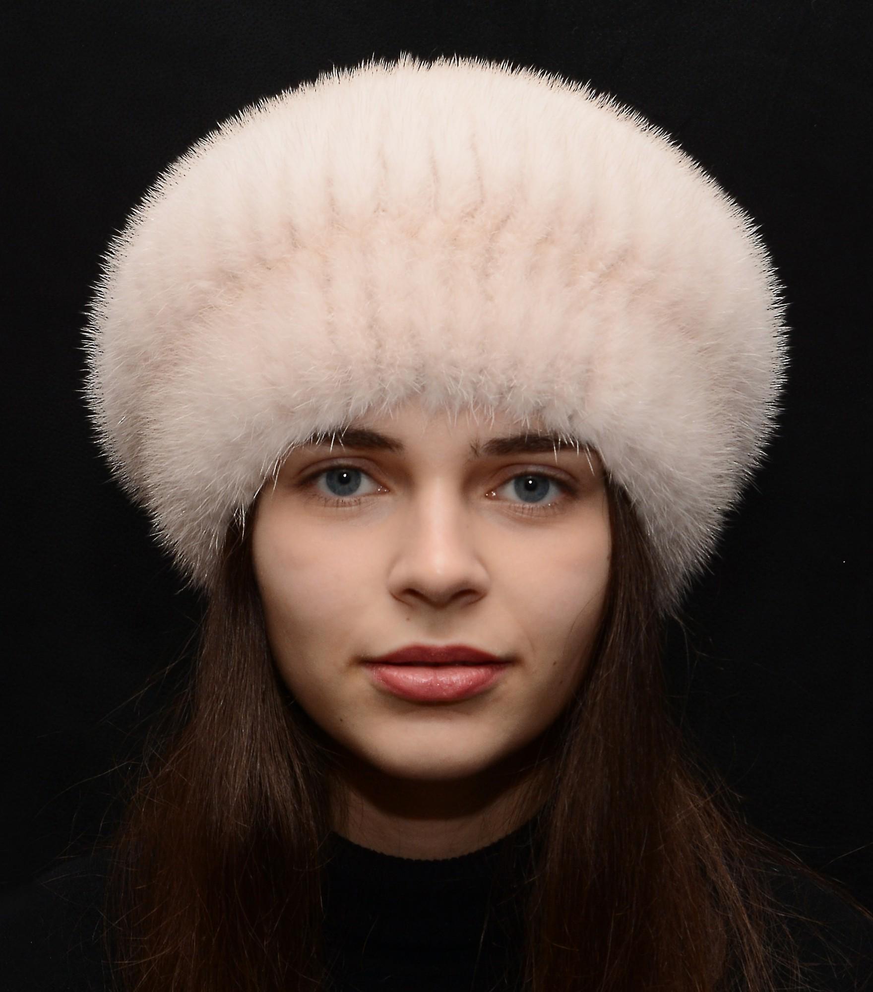 Зимний берет из меха норки Меховой стиль Шарик Пудра (110/M)