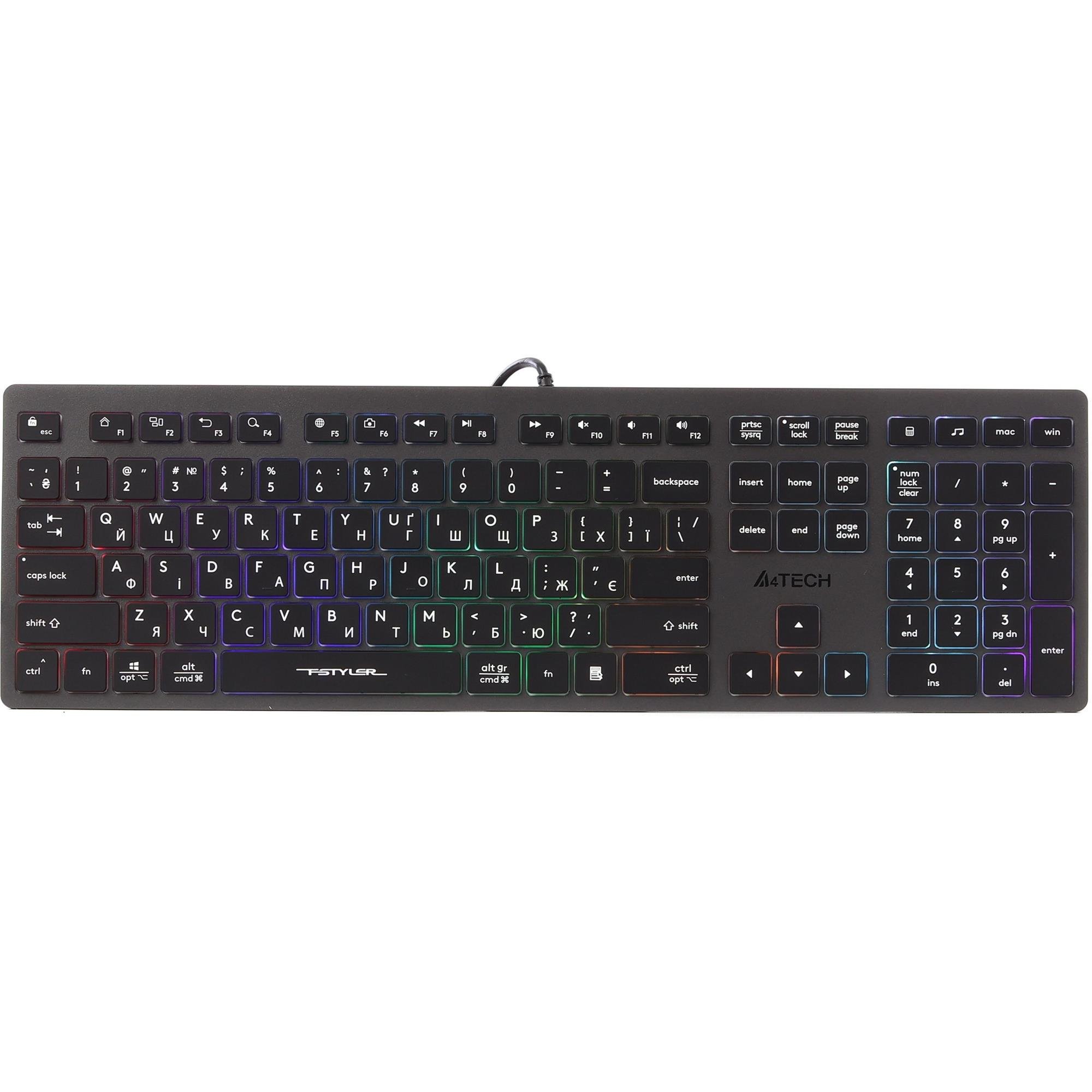 Клавиатура проводная A4Tech FX60H Grey Neon Backlit USB низкопрофильная с подсветкой 1,5 м Серый (32202222)