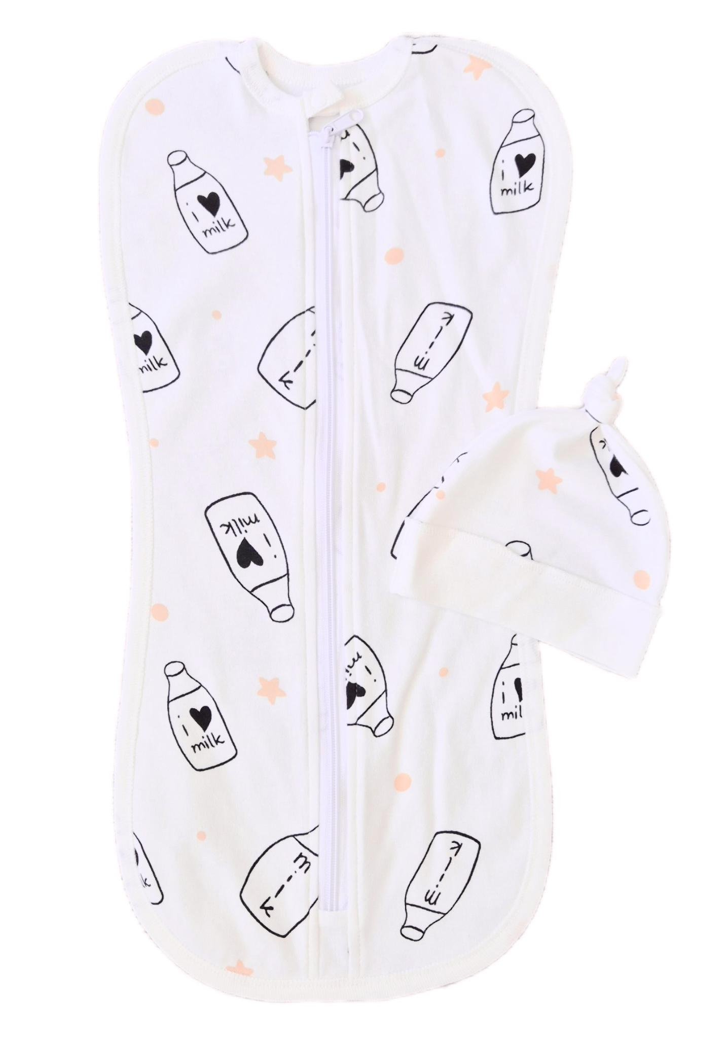 Пеленка-кокон евро на молнии с шапочкой I Love Milk интерлок №112 0-6 мес. (144043)