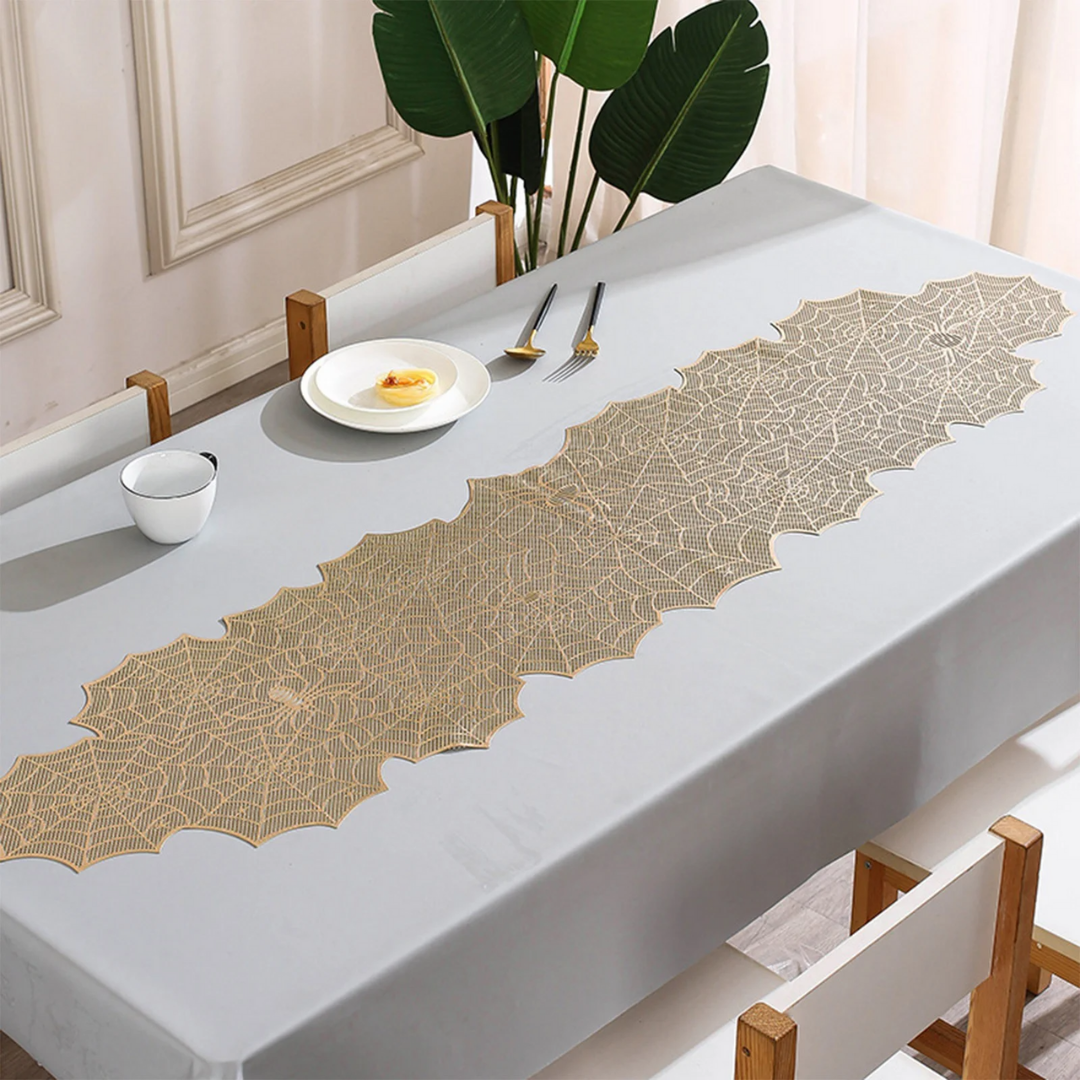 Салфетка сервировочная под горячий узор в виде паутины 150х35 см Золотистый (Z009)