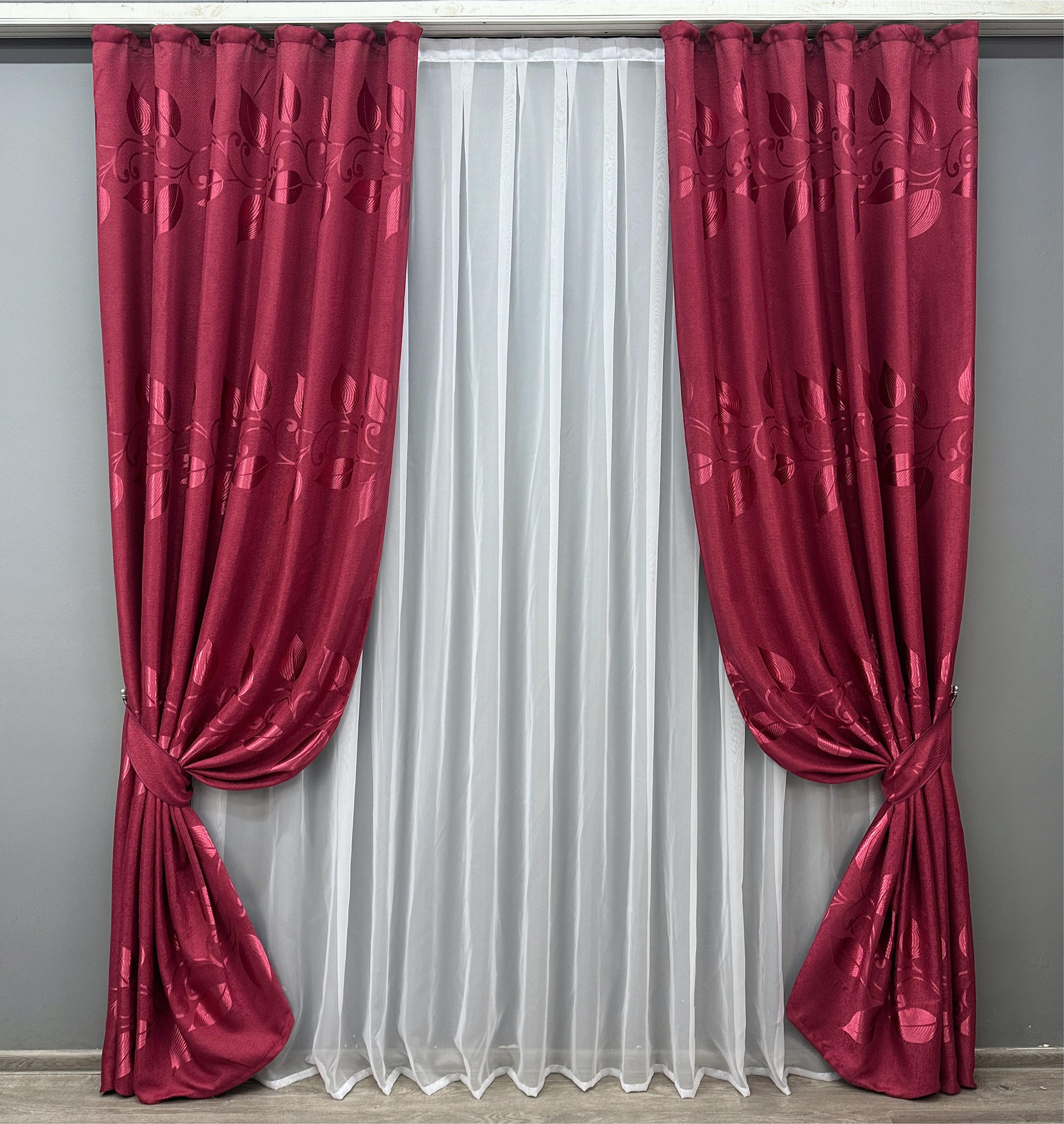 Комплект штор VR-Textil №1692ш лен рогожка Листья 150х270 см 2 шт. Серый (33-0586)