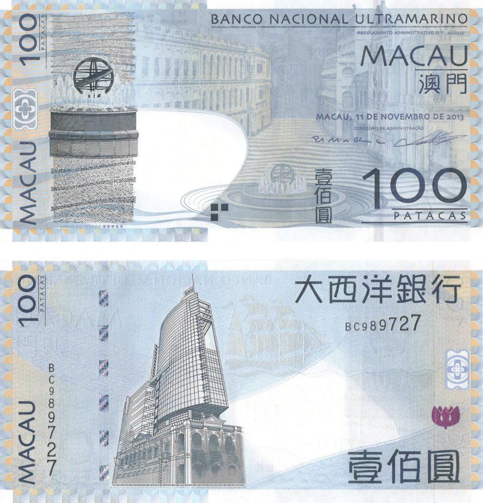 Коллекционная банкнота Макао 100 патак 2013 UNC банк BNU P82c (Б08533)