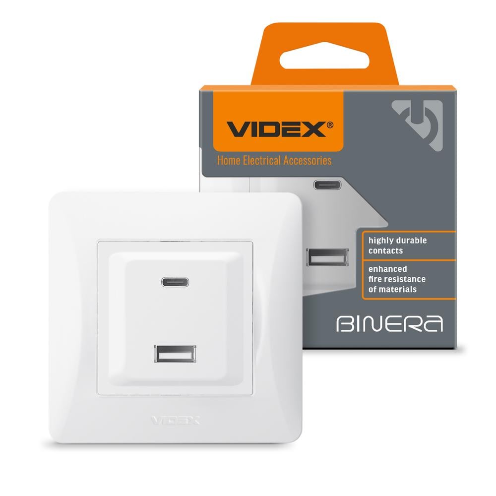 Розетка USB-A+USB-C Videx Binera PD20W Белый (12009)