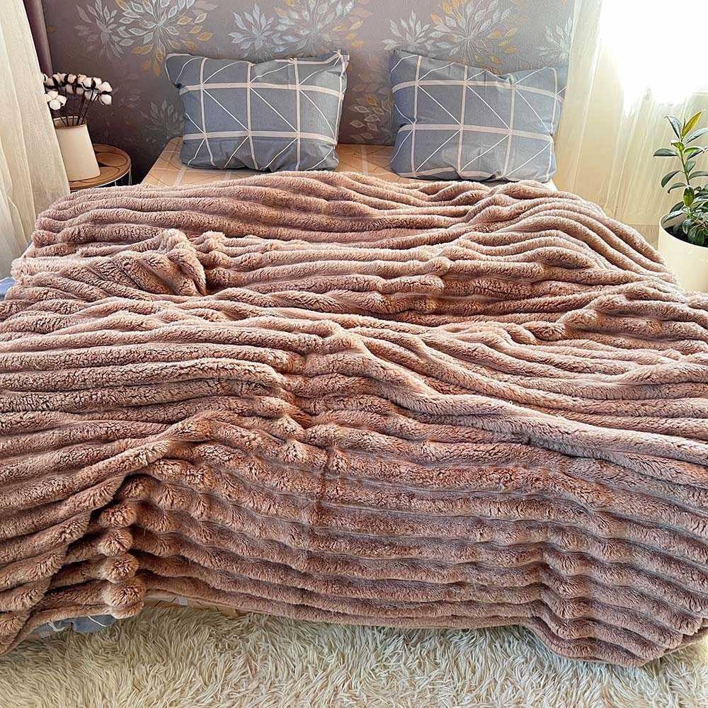 Плед широкая полоска 200х230 см Темно-бежевый (Д-Mpled003/2-02) - фото 3