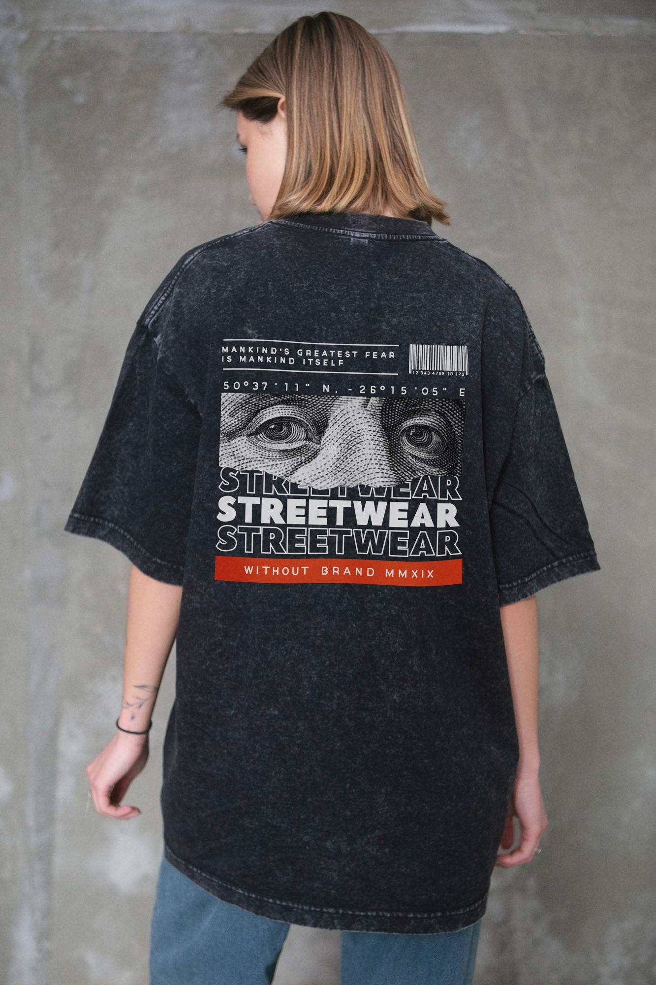 Футболка женская оверсайз Without Washed вываренная с принтом Streetwear S/M Black (S8049619)