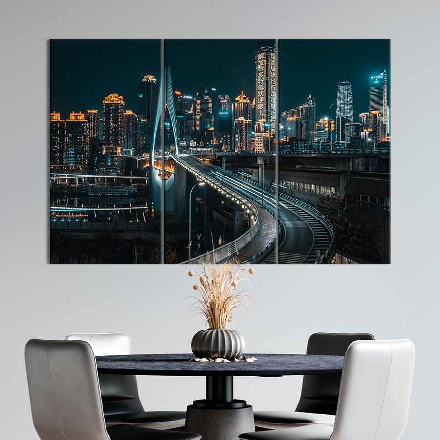 Картина город Панорама ночного города 128x81 см (A579-3)