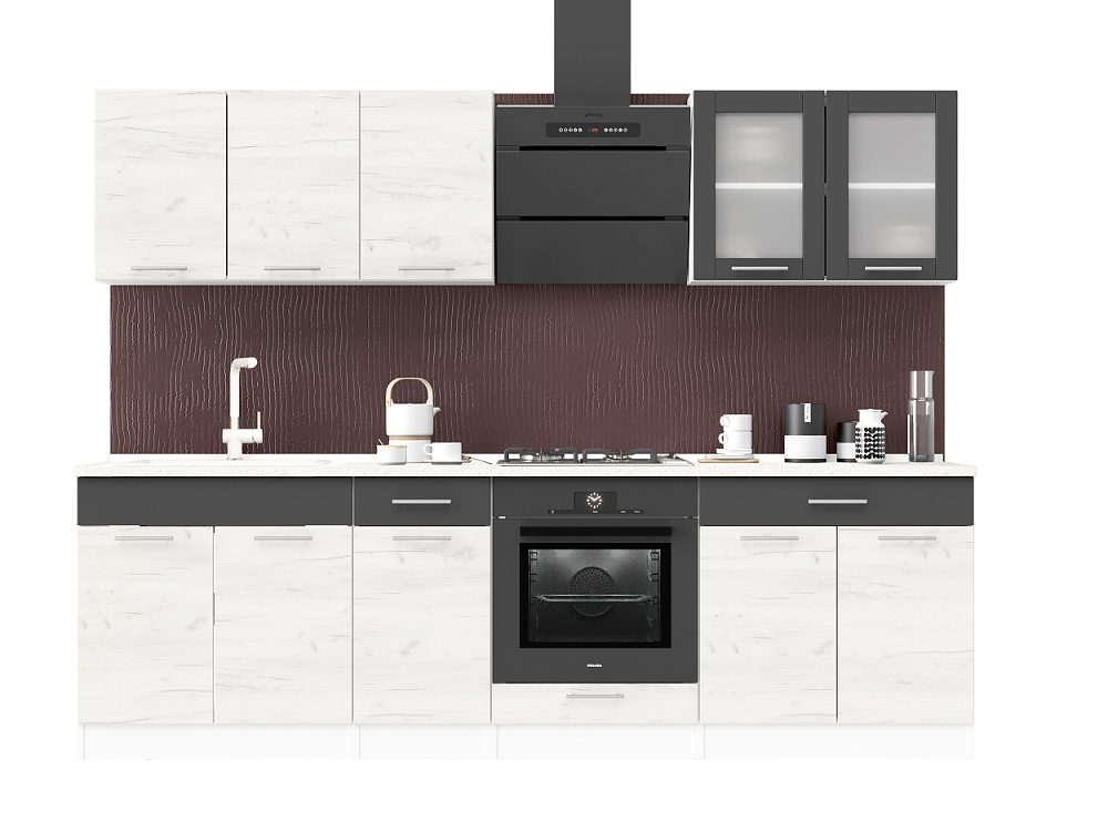 Готовая кухня Эверест Эко №4 без столешницы без мойки 2,6 м Белый/Дуб крафт белый/Графитовый (09097) - фото 3 Готовая кухня Эверест Эко №4 без столешницы без мойки 2,6 м Белый/Дуб крафт белый/Графитовый (09097) - фото 3