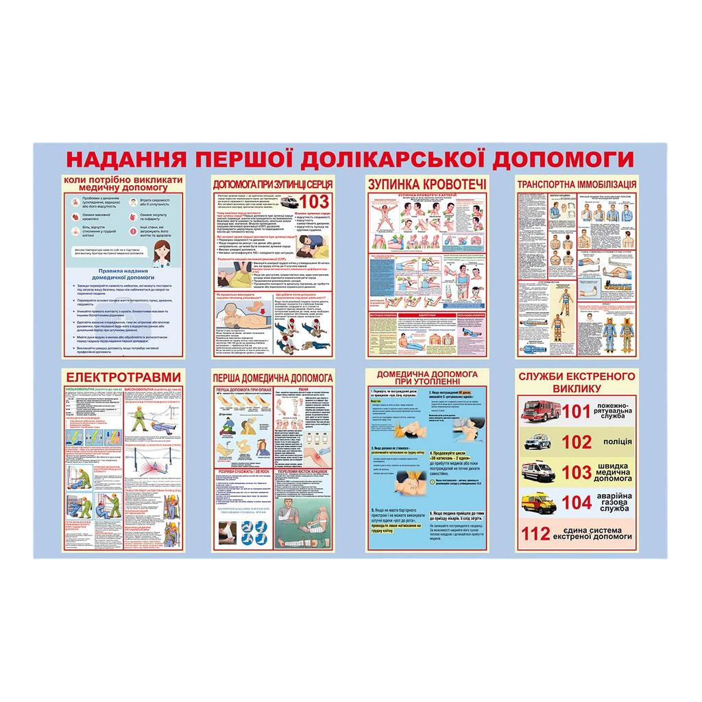 Інформаційний стенд Надання першої долікарської допомоги з ламінацією 1220х800 мм ПВХ 3 мм (37661)