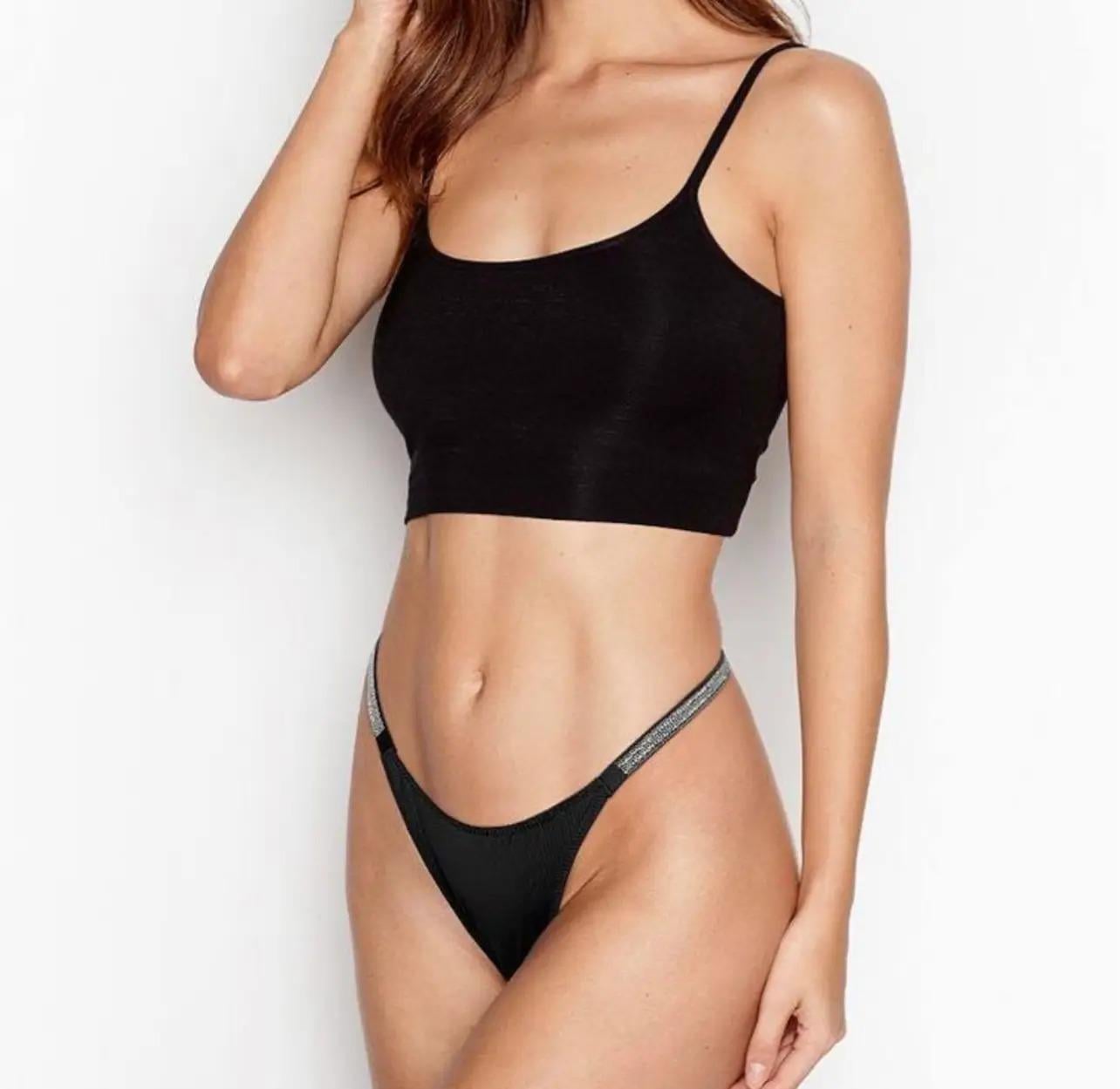 Трусики стринги Vistoria's Sесrеt Rhinestone Shine Strap Tong Panty M Черный (26113113)
