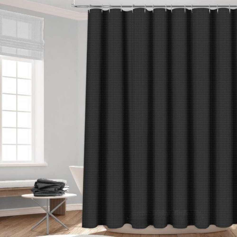 Набір шторка для ванної та душу з підкладкою з металевими гачками з жакардовим візерунком 178x183 см Чорний