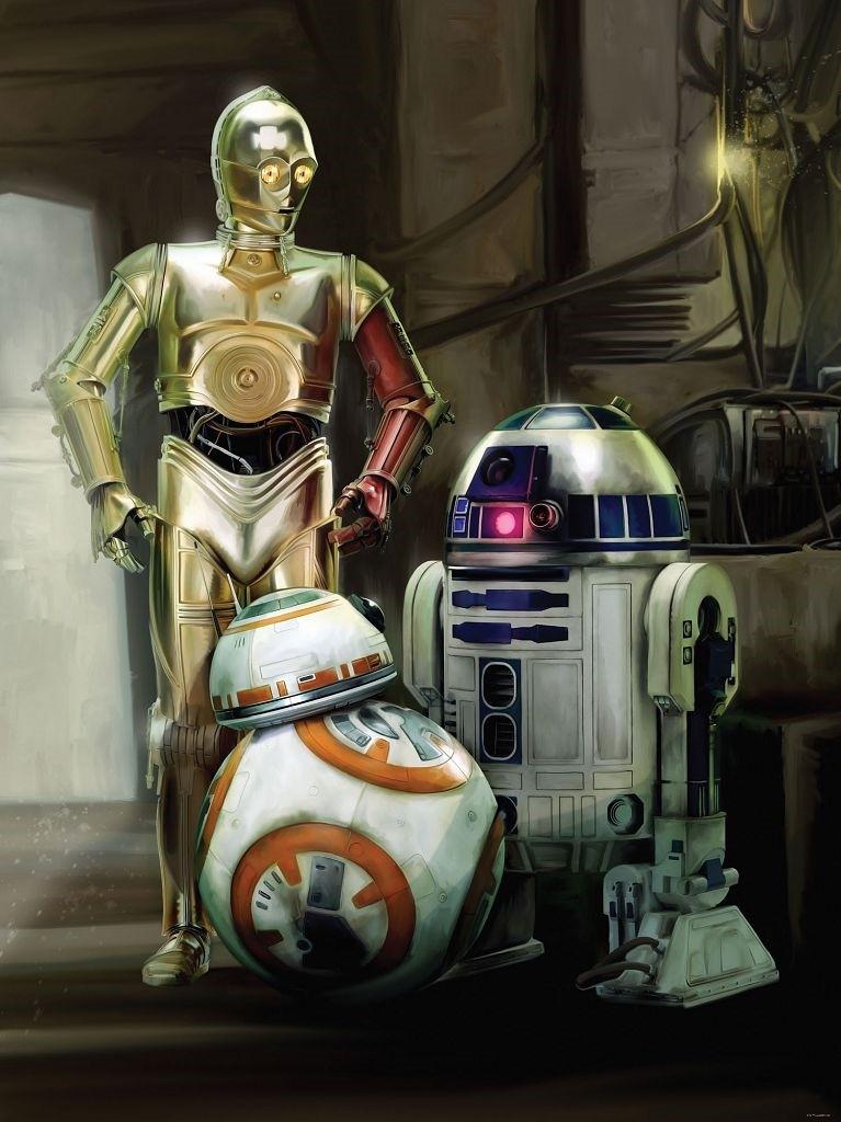 Фотообои детские для мальчиков 184x254 см Consalnet Звездные войны Дроиды: R2-D2 C-3PO и BB-8 (2762P4A)