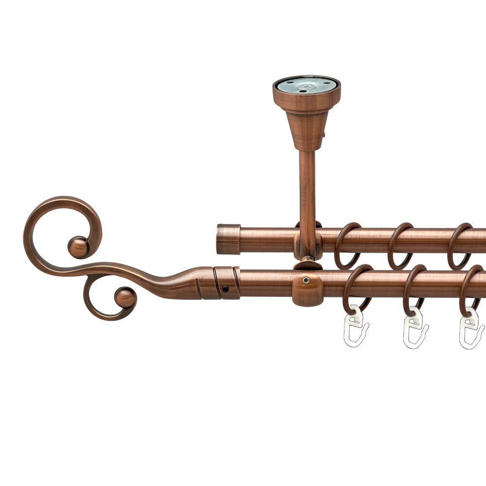 Карниз для штор Orvit Флорес двухрядный гладкий 240 см Античная медь (00-00020256)