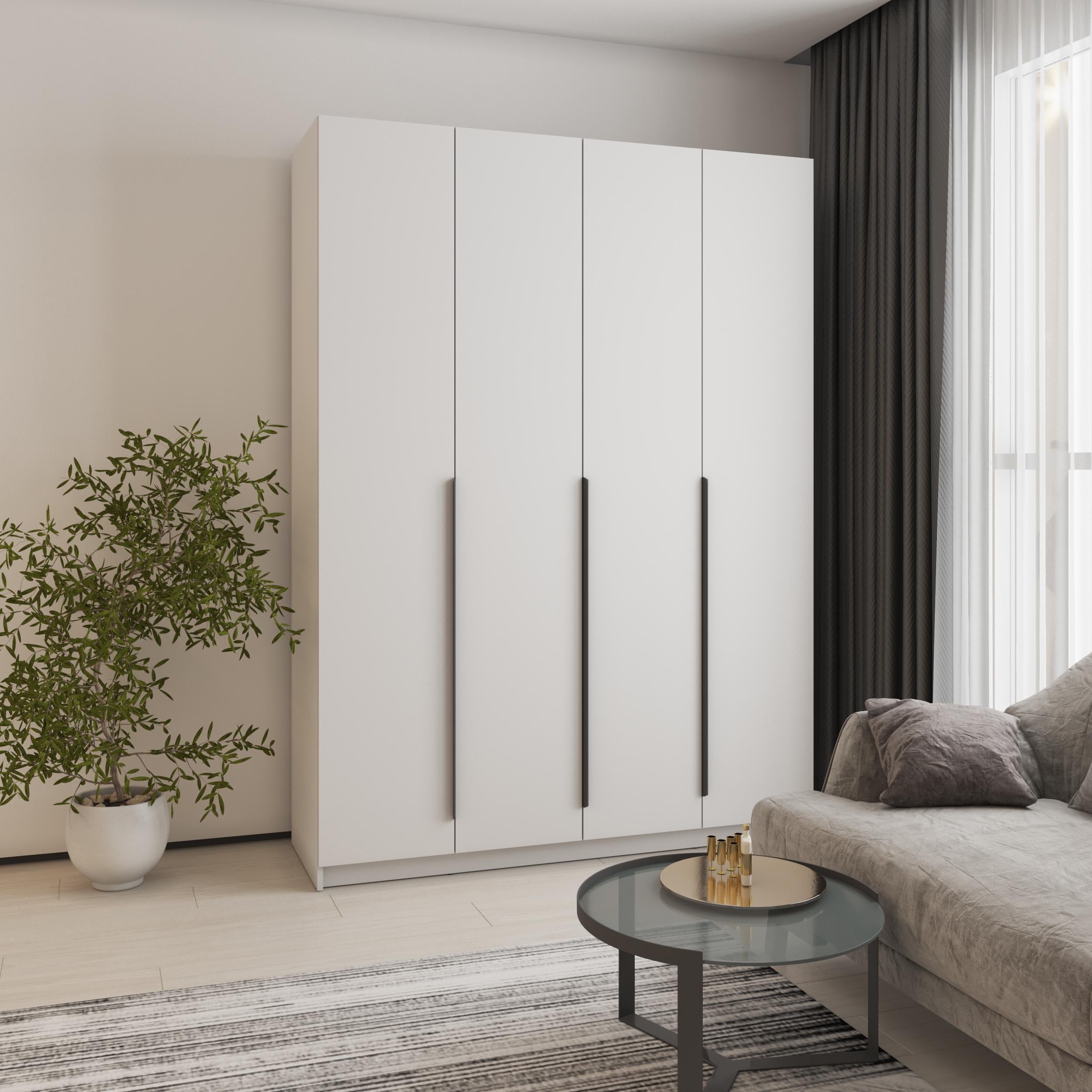 Шкаф 4-дверный MebelStar Оскар МДФ Ultra Mat BL-B дополнительная штанга 160x52x220 см Аляска белая/Белый (MBS-5749)