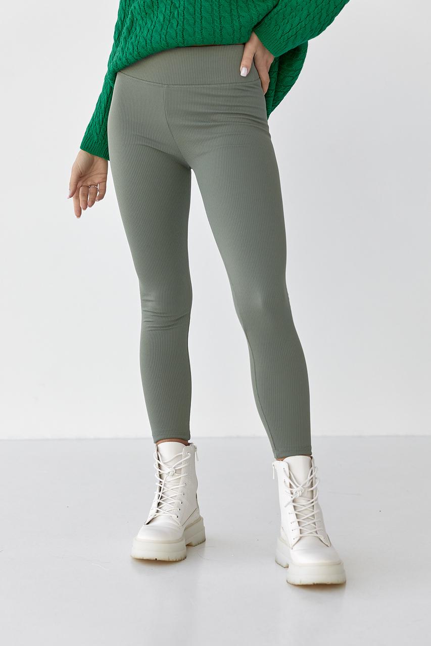 Лосини в рубчик з високою посадкою L Хакі (9540635) - фото 7