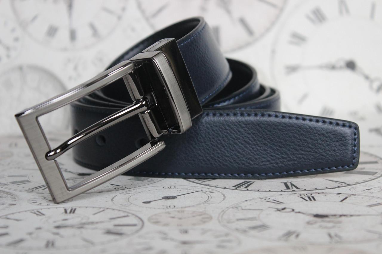 Ремень двухсторонний мужской из натуральной кожи Черный/Синий (670301969)