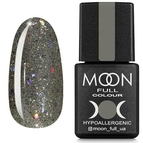 Гель-лак Moon Full color Gel polish 8 мл №324 Серебристо-оливковый с разноцветным глиттером