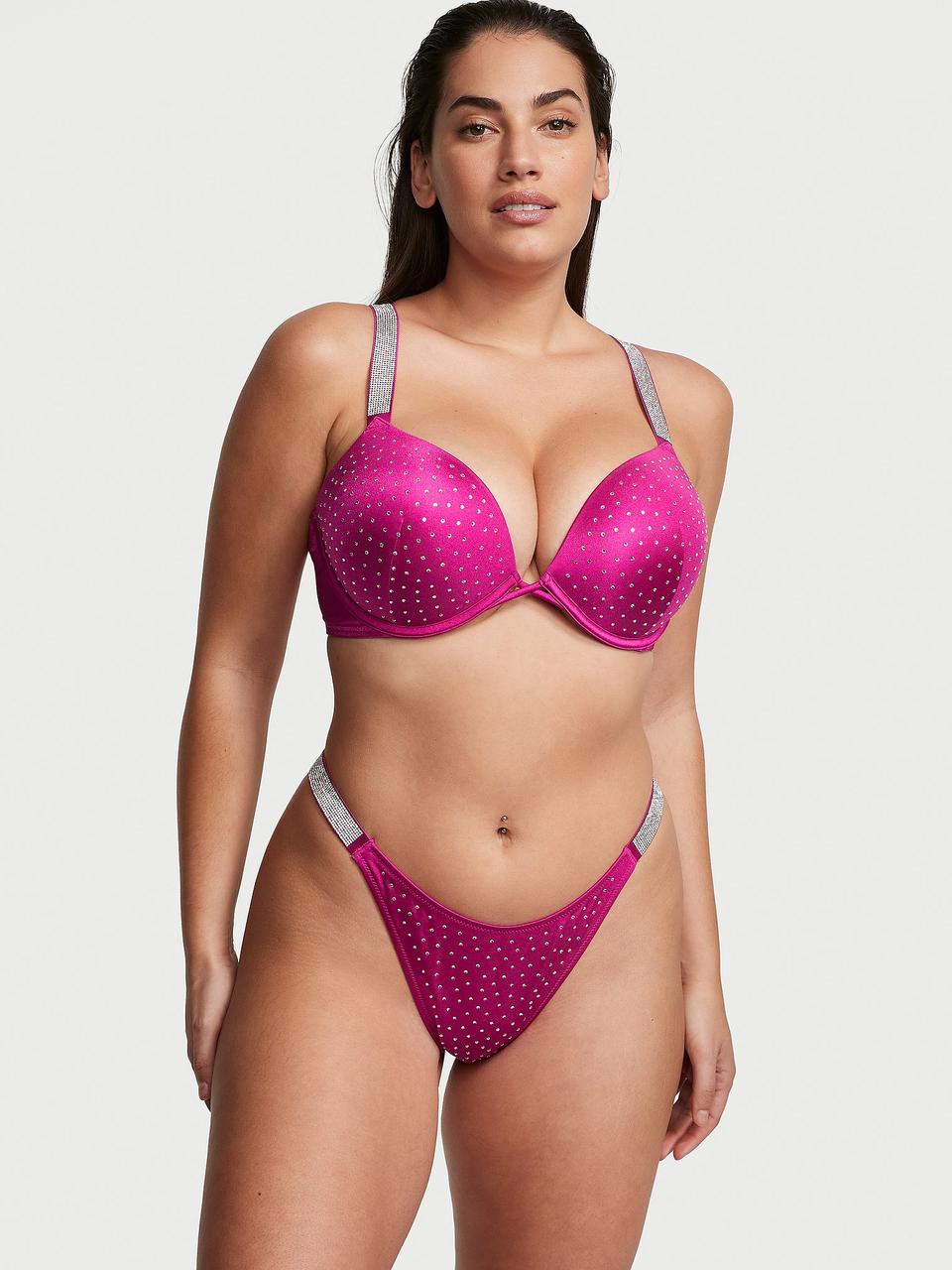 Купальник женский Victoria's Secret Bikini Top Shine Strap Push-Up Thong 70C/XS Berry Blush (2180917518)