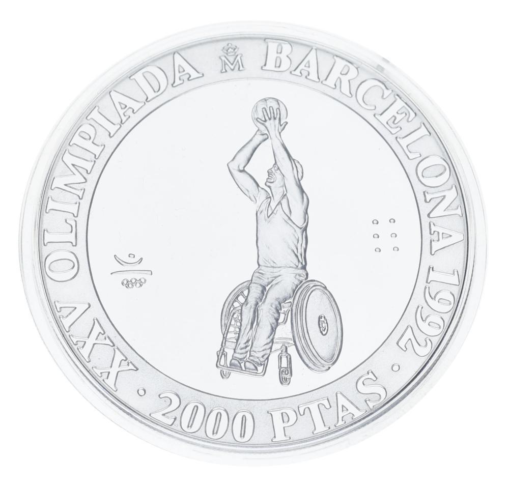 Коллекционная монета Испания 2000 песет 1992 года Серебро Proof XXV летние Олимпийские игры в Барселоне 1992-Баскетбол на колясках (М23319)
