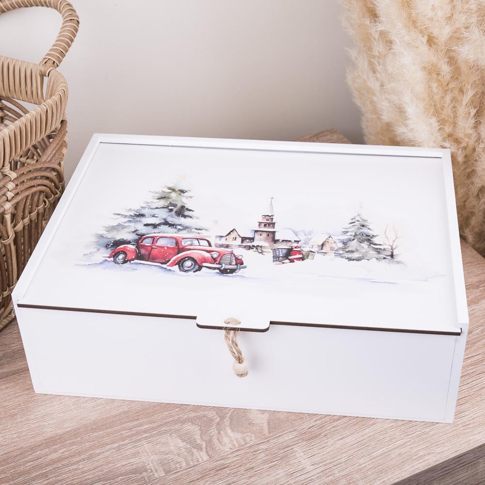 Коробка прямоугольная деревянная зимний пейзаж 29 см (4438-49)