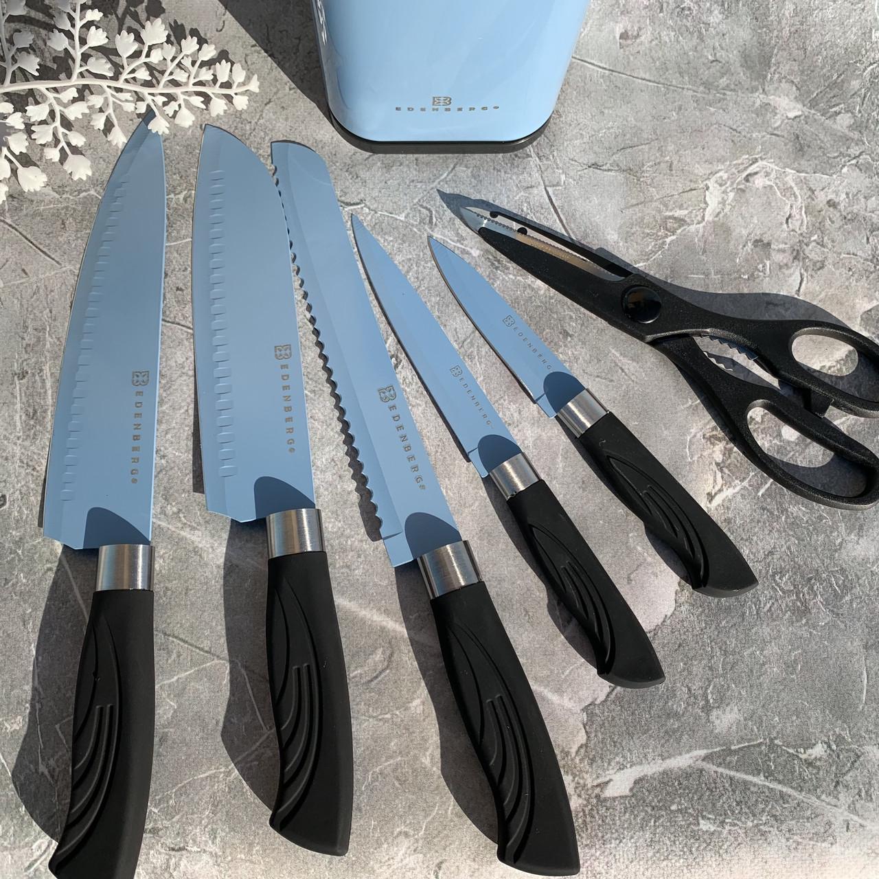 Набор кухонных ножей с подставкой Edenberg EB-11027 антибактериальное покрытие 7 предметов Голубой (2530555683) - фото 7 Набор кухонных ножей с подставкой Edenberg EB-11027 антибактериальное покрытие 7 предметов Голубой (2530555683) - фото 7