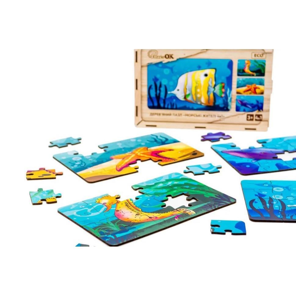 Пазл дерев'яний дитячий Морські жителі 4 в 1 Puz-57896 80 ел. (RLT52638) - фото 3