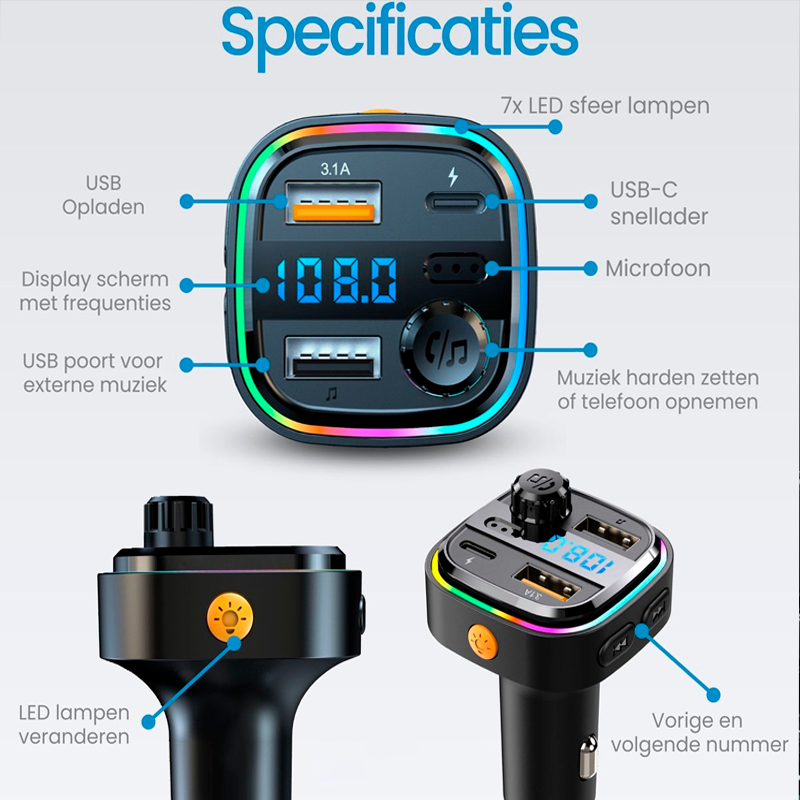 FM-трансмиттер Terra С26 Bluetooth 5.0 с USB 3.1А/Type C (2079347584) - фото 3