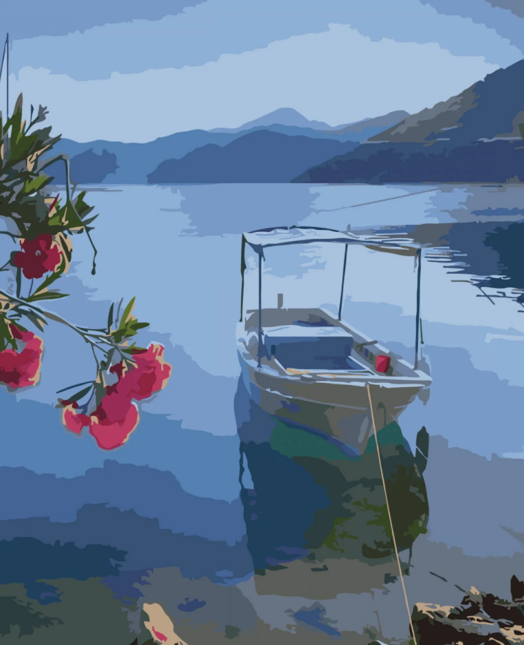 Картина по номерам Strateg Премиум Лодка с лаком и уровнем 40x50 см (SY6752)