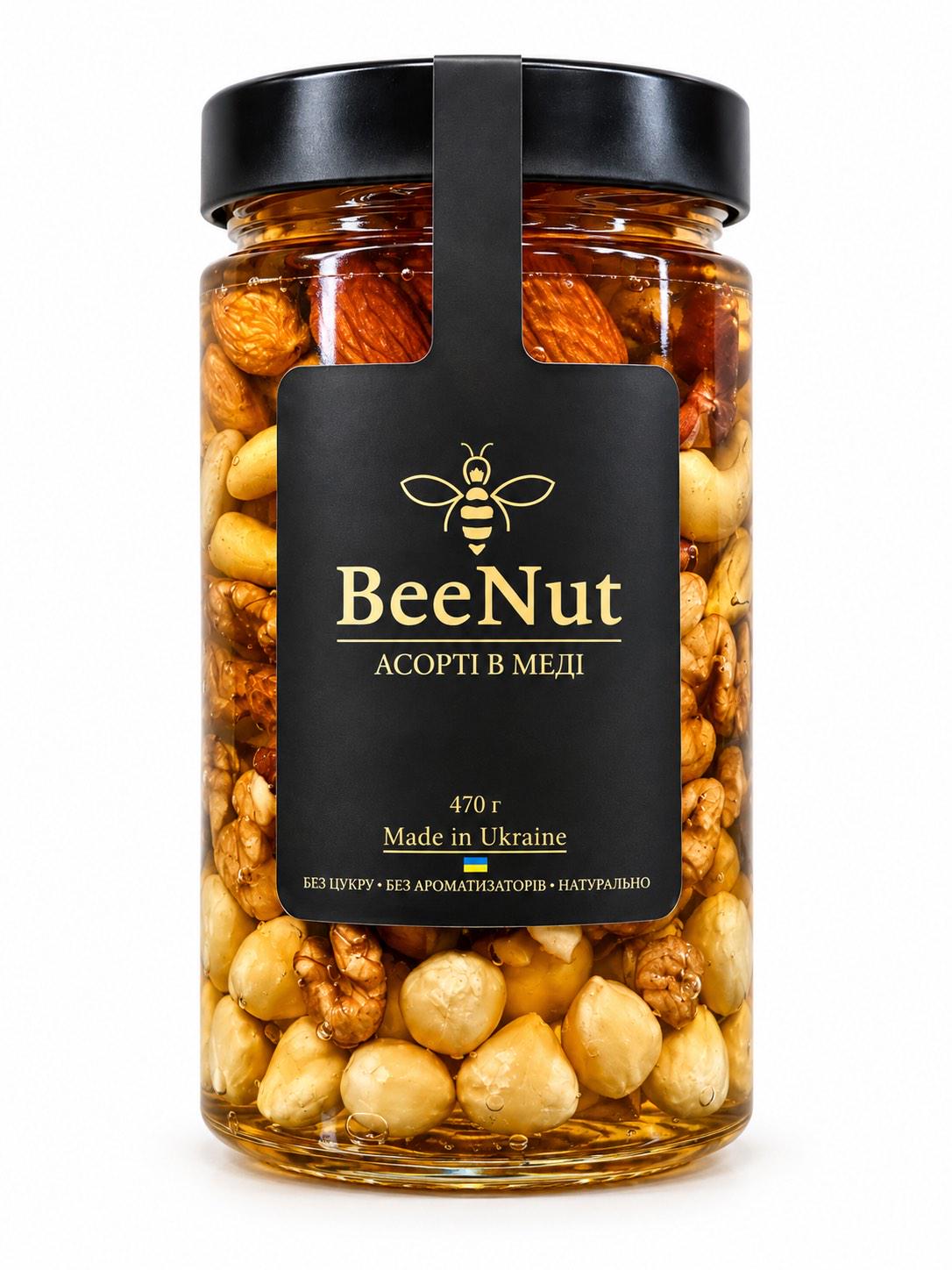 Ассорти орехов в меде BeeNut фундук/кешью/миндаль/грецкий орех 470 г