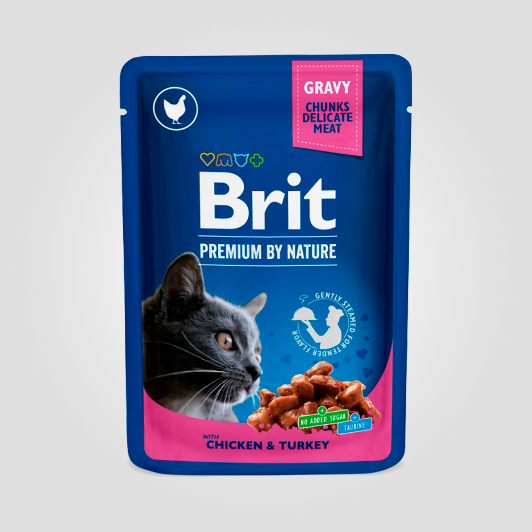 Корм влажный Brit Premium Cat Pouch для кошек с курицей и индейкой 100 г (20504657)