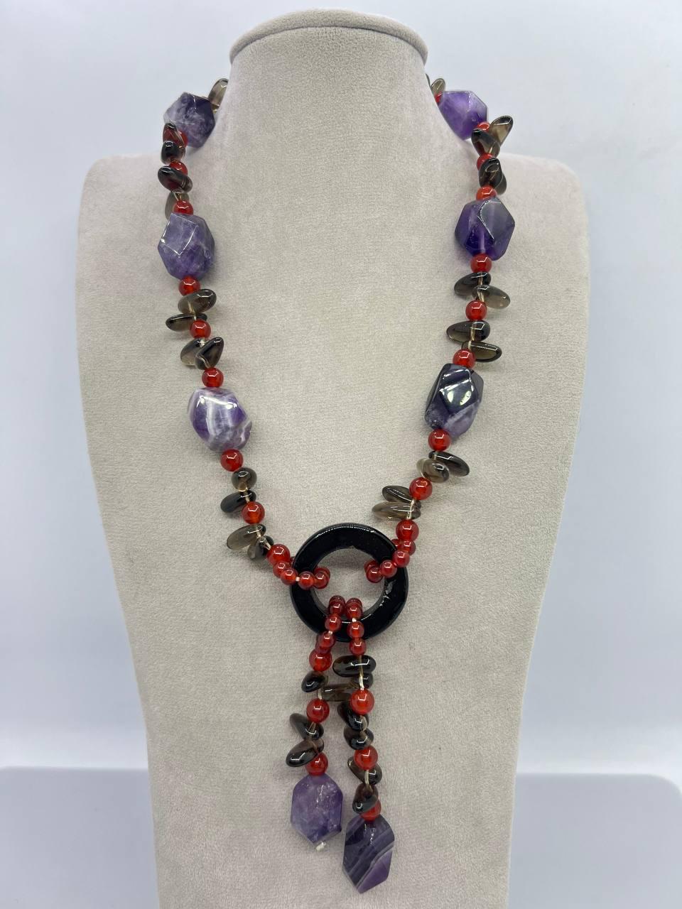 Намисто аметист/раух/сердолік 54 см Різнокольоровий (11405)