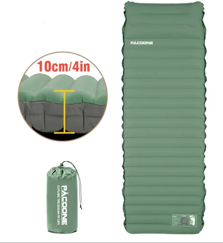 Коврик туристический утолщенный PACOONE со встроенным насосом и подушкой Зеленый