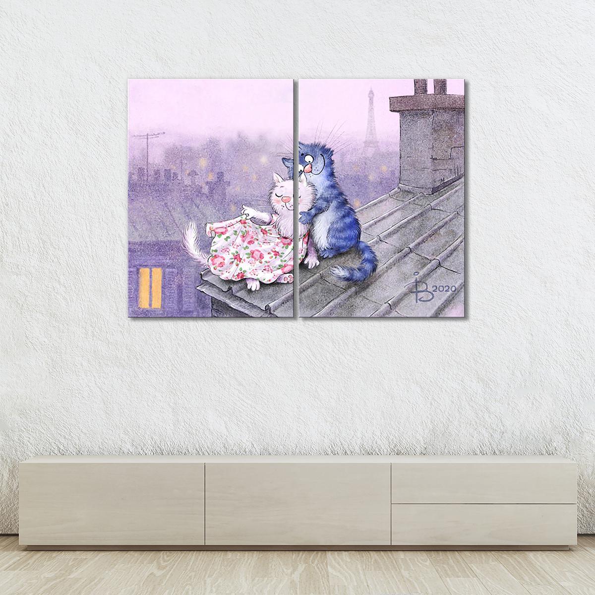 Модульная картина Лямур на крыше 2 модуля 90x135 см