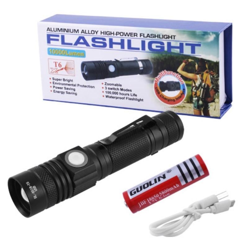 Фонарь ручной 8518-T6 1х18650 зажим zoom microUSB (2387046811)