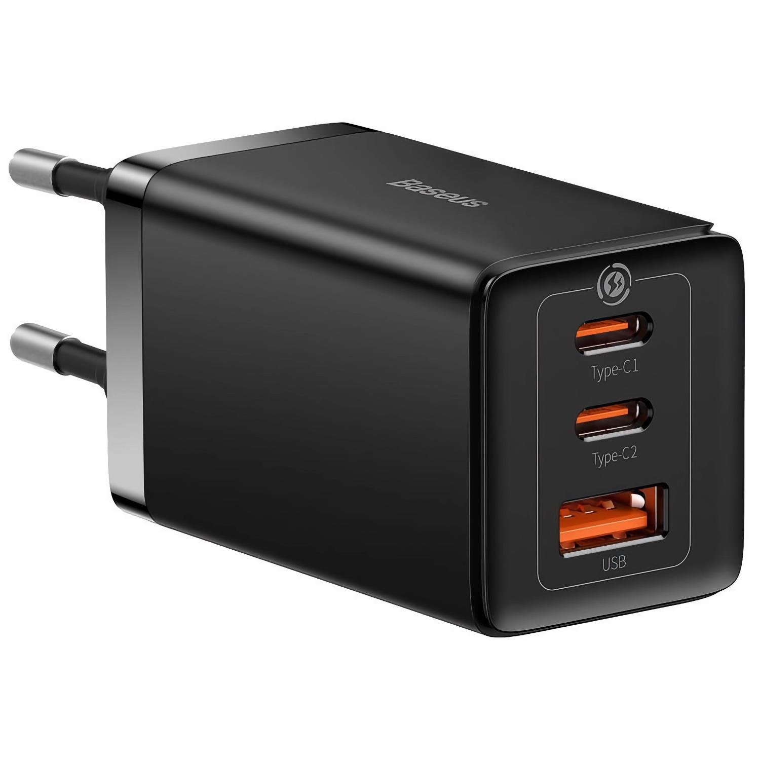 Зарядний пристрій мережевий BASEUS GaN5 Pro Fast Charger USB + 2USB-C 65W with Type-C to Type-C cable Black (CCGP120201)