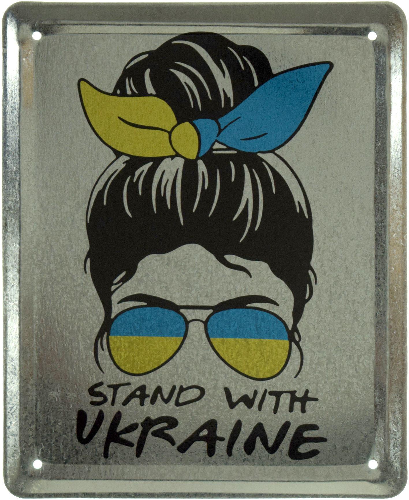 Табличка металлическая "Stand With Ukraine" 18x22 см (ms-103650)