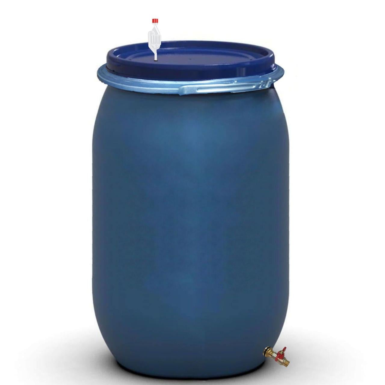 Бочка для брожения Litolan с гидрозатвором S металлическим хомутом и латунным сливным краном 1/2" 210 л (2762111М)