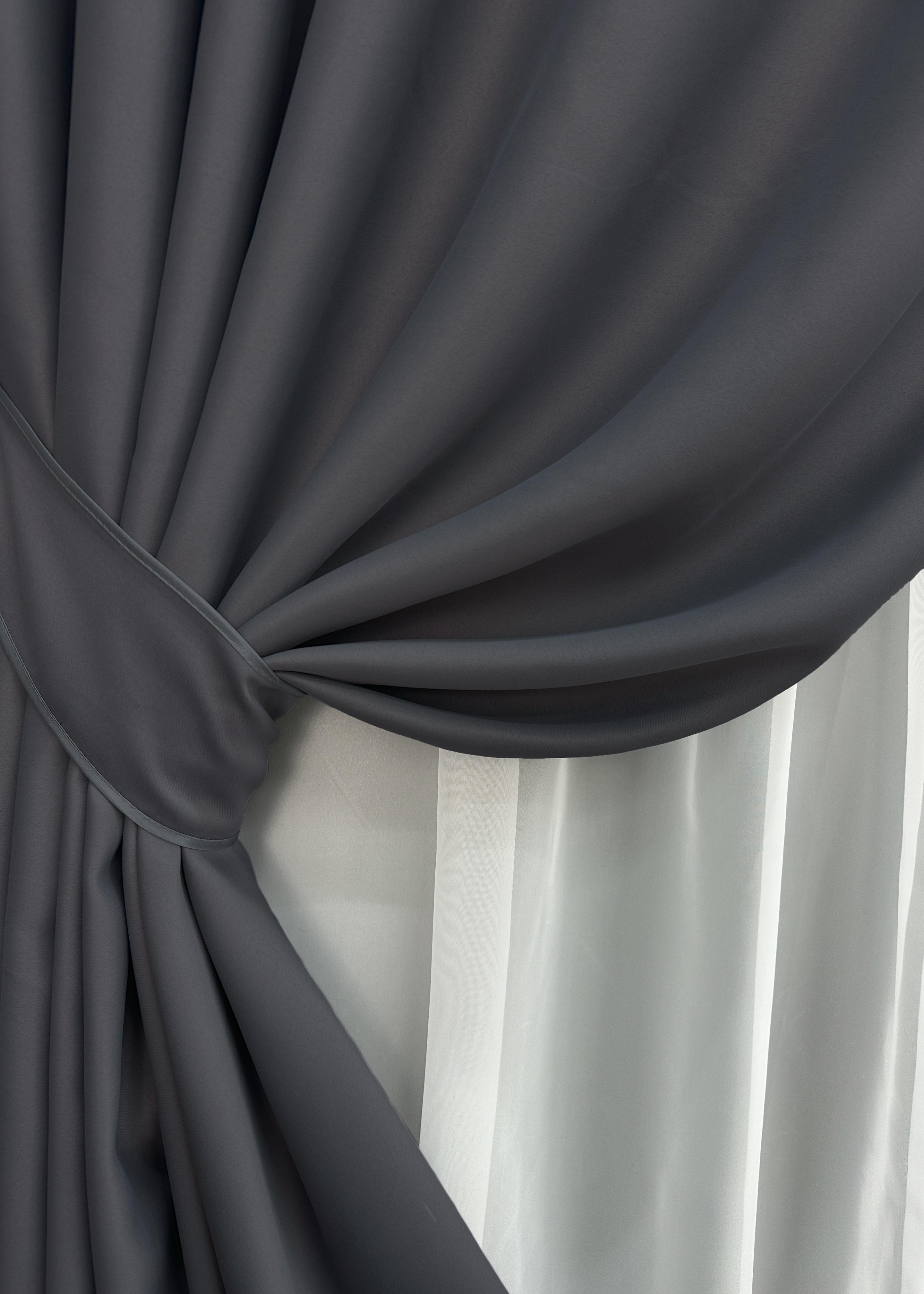 Комплект готовых штор VR-Textil Блэкаут Bagema Rvs №1241ш 150х295 см 2 шт. Темно-серый (33-0620) - фото 4