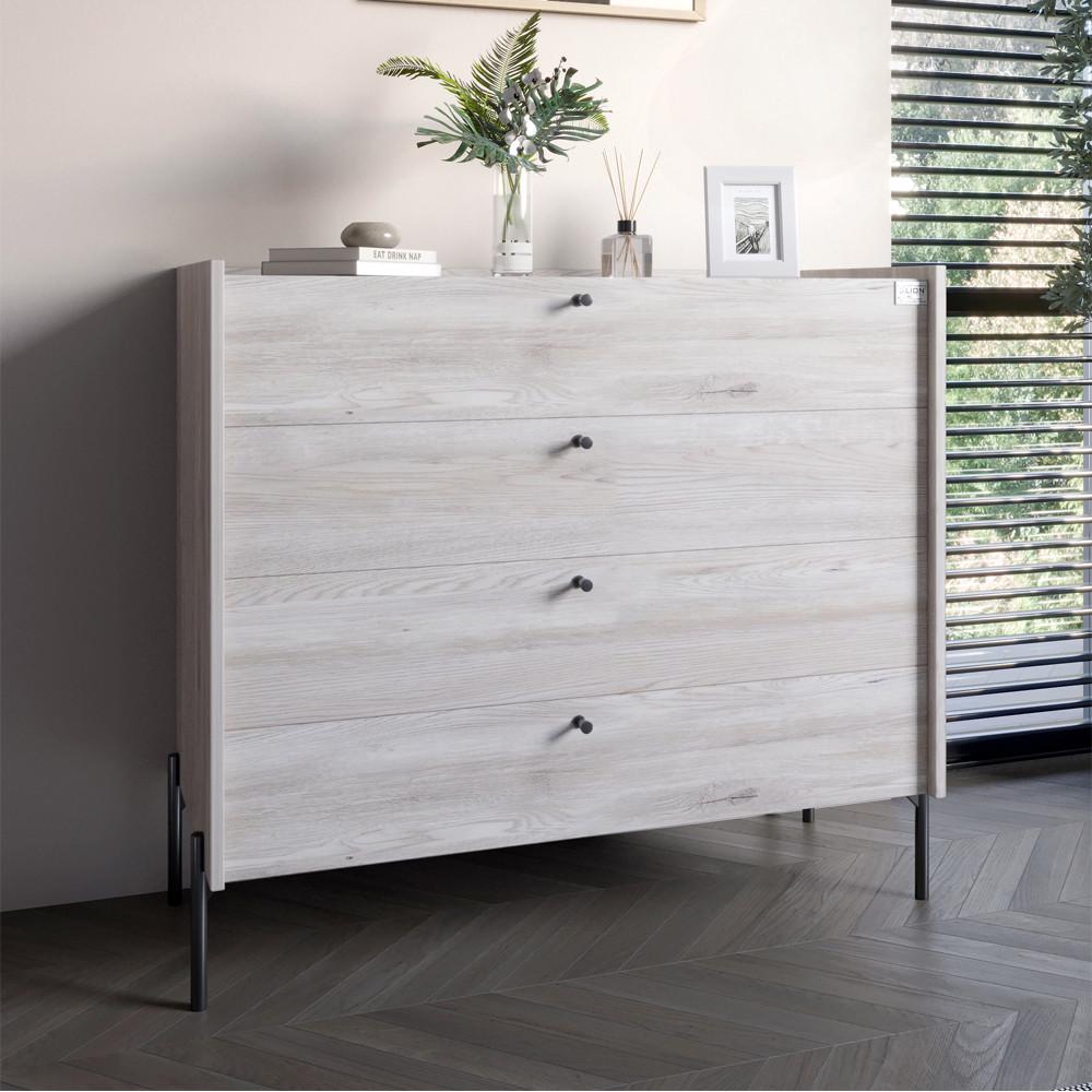 Комод Lion Wood с 4 ящиками с черными ножками 100х90х45 см Самоа дымчатый (LION-042985)