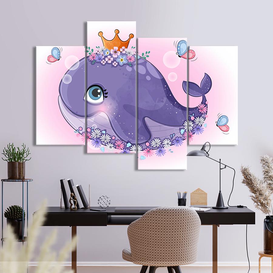 Картина в детскую комнату Сказочный кит в короне 129x90 см (A1413-4)