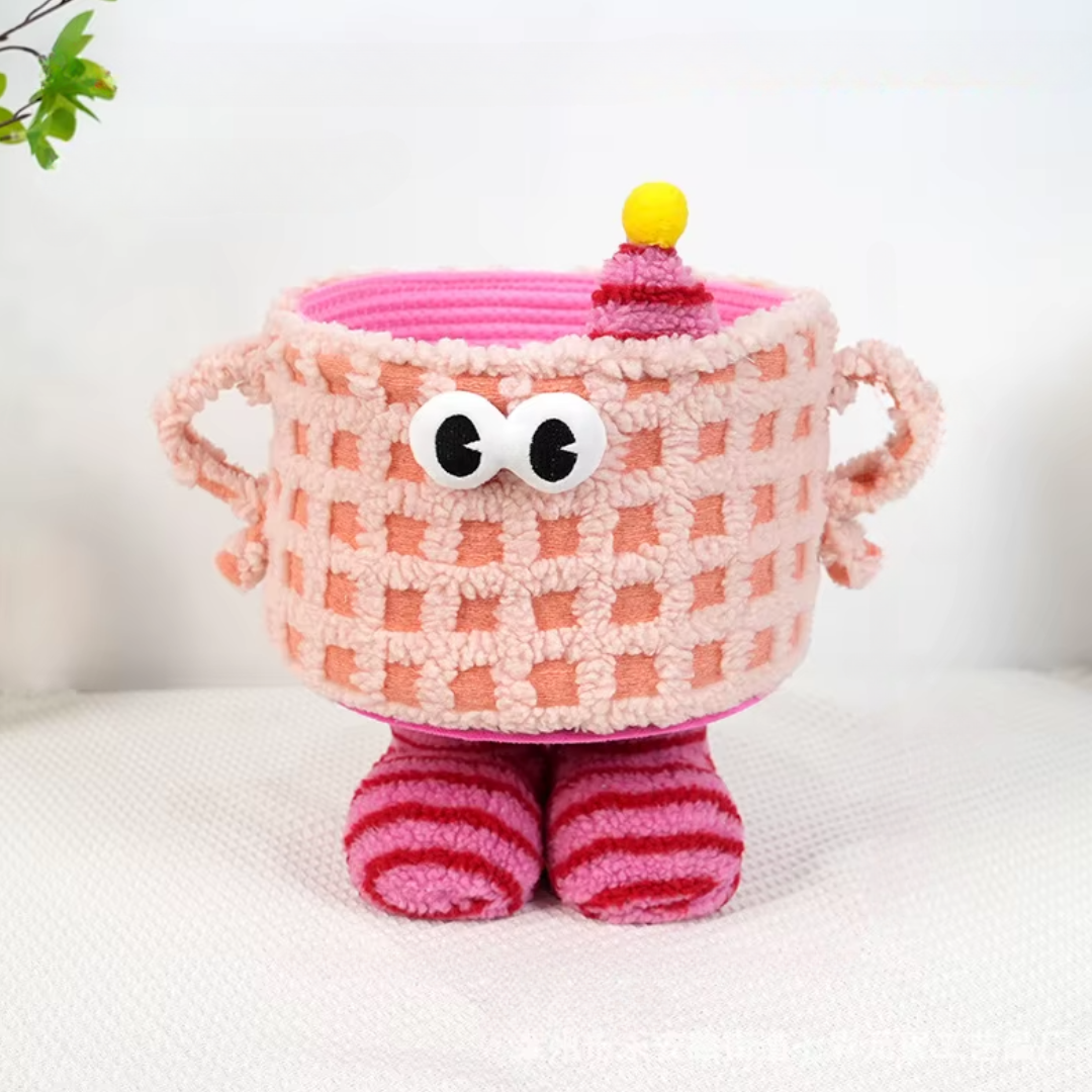 Корзина для игрушек плюшевая в детскую комнату мягкая складная в клетку Розовый