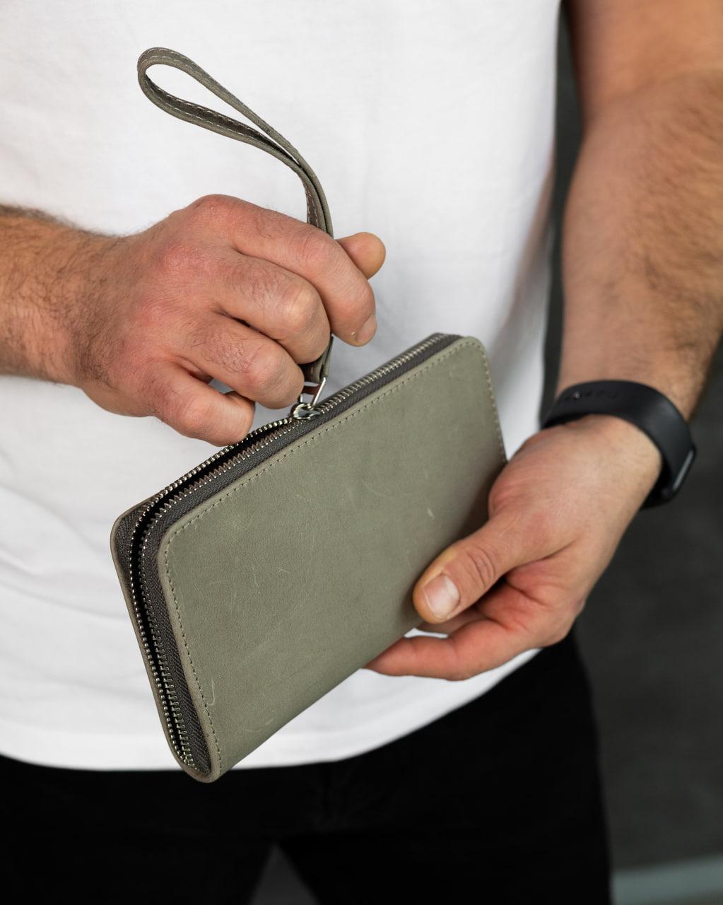 Клатч-гаманець шкіряний з натуральної шкіри Crazy Horse Сірий (2786206172)