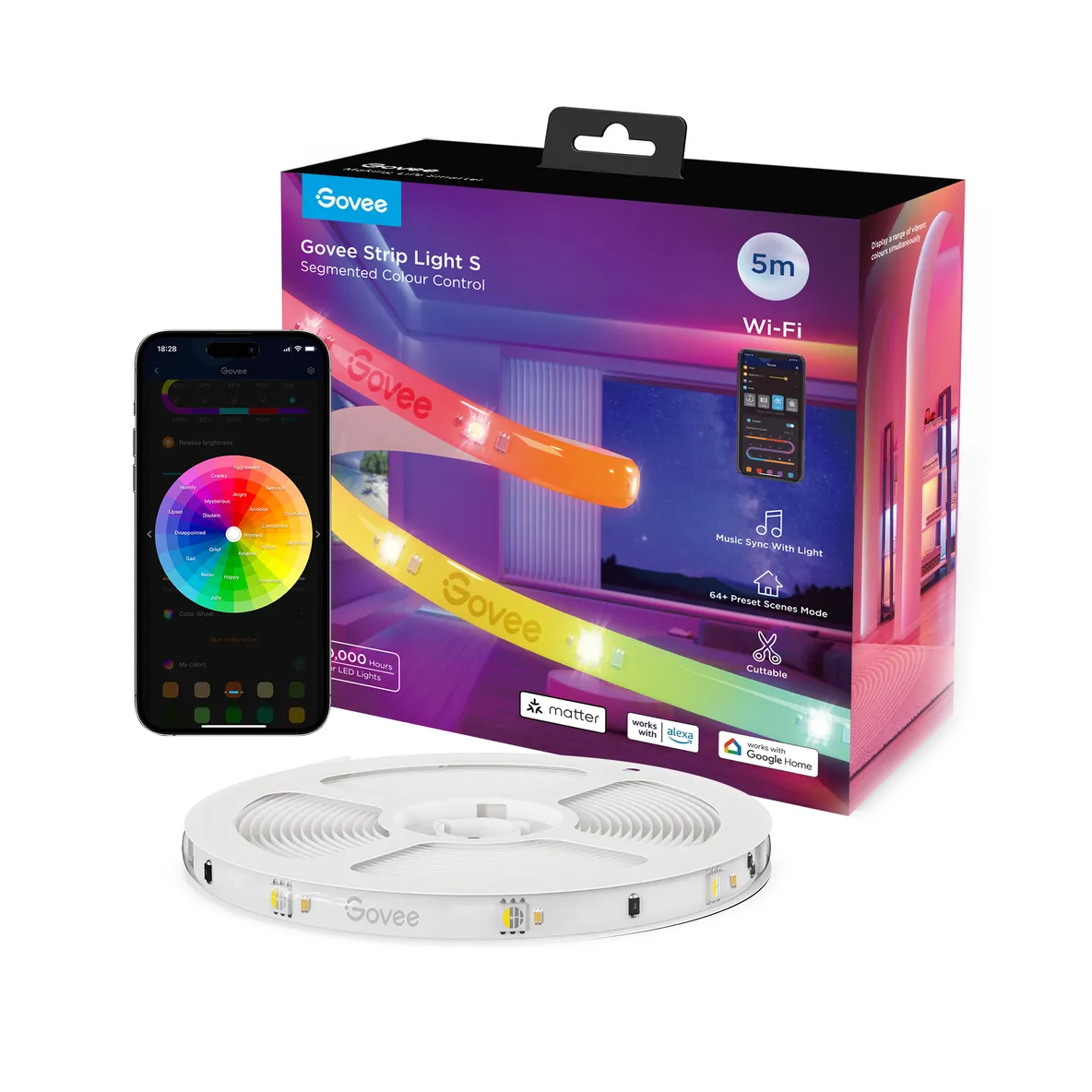 Умная светодиодная лента Govee H612A Strip Light S With Protective Coating 5 м RGBICW WI-FI/Bluetooth Белый